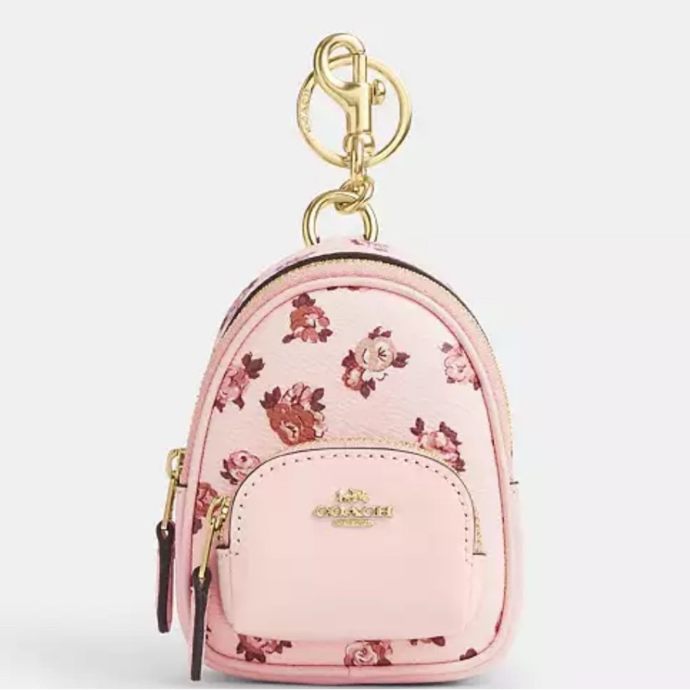 Coach NWT Mini Court Backpack Bag Charm With Rosette Print - Picture 1 of 12